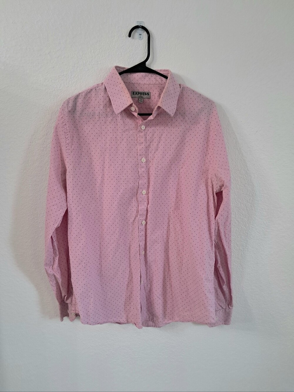 Express Men's Button Up Shirt Lg Pink Circle Pattern 100% Cotton Business Preppy